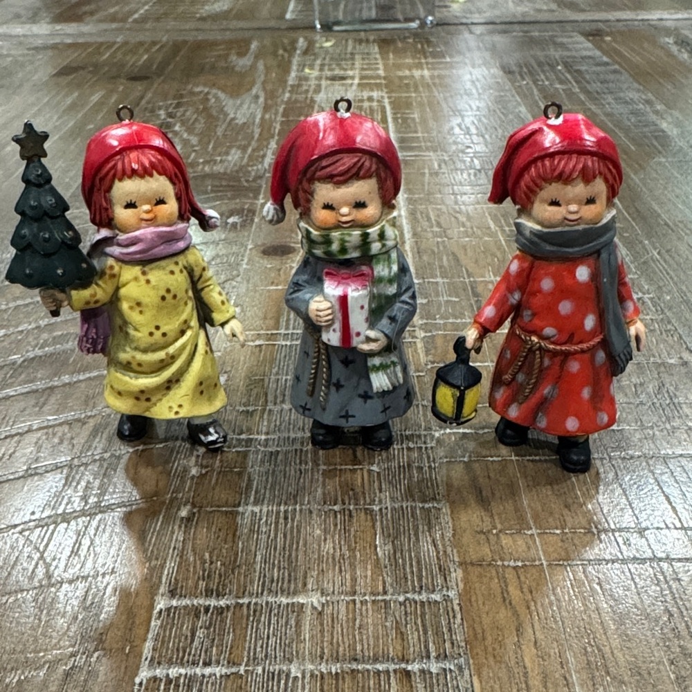 Bradford Christmas Ornaments 1983 set of 3 girl with lantern tree present